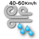 Cubierto y lluvia con viento entre 40 y 60 km/h